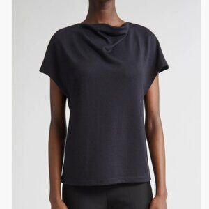 Vince NWOT Draped Cowl Neck Knitted Short Sleeve Top in Navy